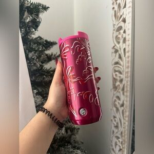 NWT Starbucks Pink Tumbler with White Floral Design